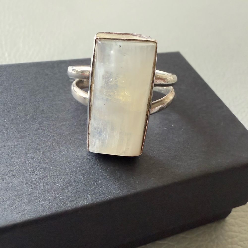 Stone Rectangular Sterling Silver Vintage Ring - image 5